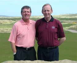 Irish golfer Des Smyth, left, with Ballyliffin captain Ken Devlin.