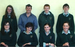Patrick Kearney with some of the young writers from Moville Community College who participated in the recent 'Notes' project.