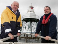 Londonderry Port and Harbour Commissioners harbour master, Captain Bill McCann from Shrove, left, and assistant harbour master Bill Martin at Moville Light after recent restoration work.