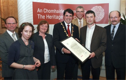Derry Mayor Cllr Gerard Diver pictured with museum service members, Craig McGuicken, curator; Bernadette Walsh, archivist and Margaret Edwards, education officer, at the Museum of the Year awards ceremony in Dublin.