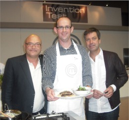 Moville's Brian McDermott pictured with MasterChef judges Greg Wallace, left, and John Torode.