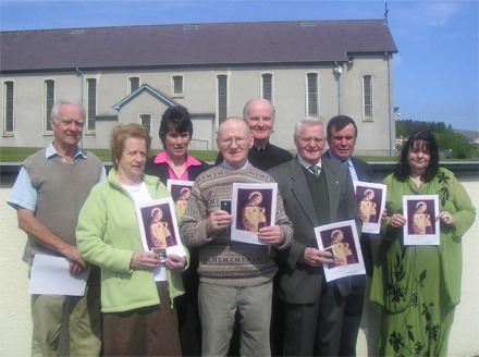 Pioneers in Muff pictured from left are Billy Smith, Patricia Butler, Mary Harkin, John Coyle, Patrick McCarron, Liam Harkin and Helen McReynolds. Also in the photo is parish priest  Fr John Farren.