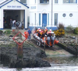 Greencastle Coast Guard launch the life-boat to go to the aid of the stricken kayakers.