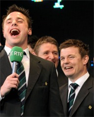 Brian O'Driscoll enjoys the Gram Slam celebrations and Tommy Bowe's singing.