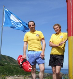 Lifeguards Andrew Connell, left, and Evan Vekins on patrol at Shroove beach.