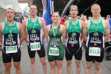 North West athletes who took part in the European championships in Athlone, from left, Jarlath Fearon, Paul McConnellogue, Aoife Logan, Frankie Dunlop and Joe Doherty.  Missing from picture are Mickey McBride and Paddy McLaughlin.