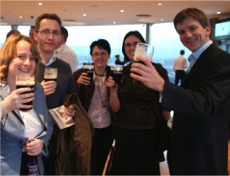 Slinte...Donegal Design Directorate members enjoy a pint in the Gravity Bar at the Guinness Storehouse, Dublin.