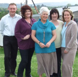 Pictured at the site of the new Clonmany N.S., are from left, Martin Toland, Kathleen Casey, Noelle Doherty (principal), Susan Duffy and Bernie Homer.