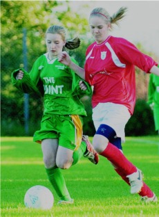 Zoe Doherty, right, in action against Greencastle's Niamh McLaughlin.