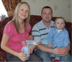 Baby Jamie Ryan Doyle with mum Caroline, dad Jason and brother Aaron.