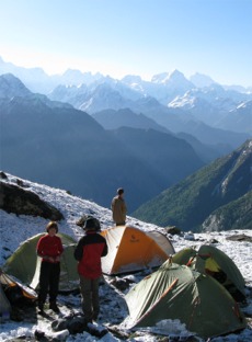 Some of the climbers at camp in the Himalayas.