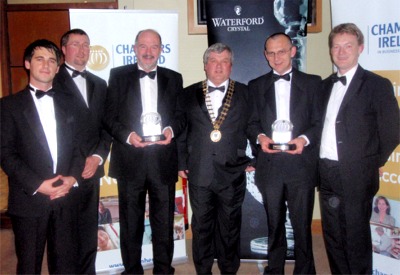 Donegal County Council staff and members pictured at the awards ceremony in the Crowne Plaza Hotel in Dublin. From left are Kevin O'Connor, Andrew Speer, Joe Gatins, Cllr Gerry Crawford, Jeremy Smith and Gary Clarke.