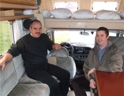 Michael Doherty, left, and Mark Carlin in Michael's five-berth campervan.