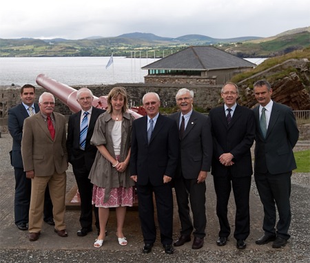 Ulster Community Investment Trust (Irl) board members assembled at the Trust's first project in the Republic - Fort Dunree Military Museum, Buncrana. From left Seamus OPrey, Jim Malone, Michael McGarrigle, Helen Matthews, Dermot McGale, Kevin Helferty, Brian Howe and Andrew Ward.