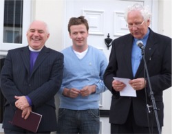 Pictured from left are, Rev Aian Ferguson, Keith McGrory and Rev Eric Lawson at the new Moville Manse.
