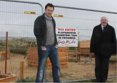 Cllr Dennis McGonagle and Charlie McConalogue visit the revamped playground at Pollan Beach.