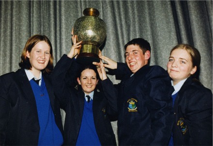 The triumphant Scoil Mhuire team lifting their trophy in May 1999.