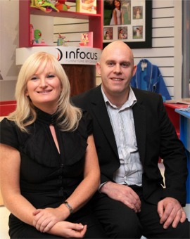 Aisling Collins and Godfrey Dawson of Infocus, Muff, at their new Shop Window space in Letterkenny.