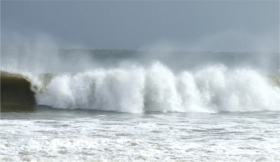 The 'white horses' at Shroove strand during Saturday's stormy weather.