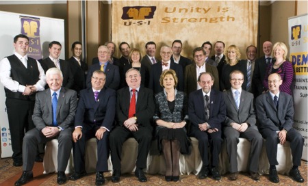 Trish Hegarty, centre back, pictured at a gala ceremony to mark the 50th anniversary of the USI at which President Mary McAleese was guest of honour.