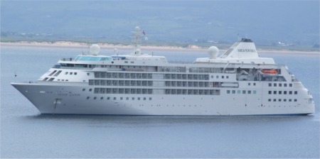 The Silver Cloud cruise ship anchored off Greencastle in August 2009. The 2010 Lough Foyle cruise season gets underway this week.