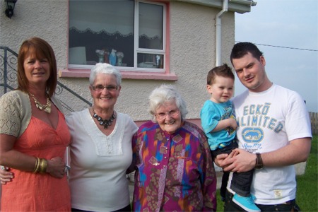 Annie Crumlish, centre, pictured with her daughter Mary Frances Doherty, her grand-daughter Annemarie Richardson, her great grandson, Gavin Richardson and great-great grandson, Callum Richardson.