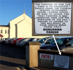 A congested Oratory car park in Buncrana where the parish priest has issued a warning.
