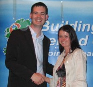 New Donegal County Councillor Mary Therese Gallagher is congratulated by her Sinn Fin colleague, Senator Pearse Doherty.